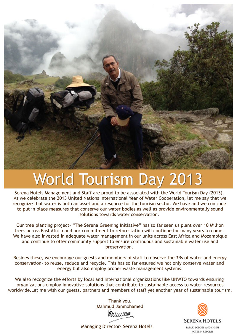 Serena’s CEO sends a special World Tourism Day Message