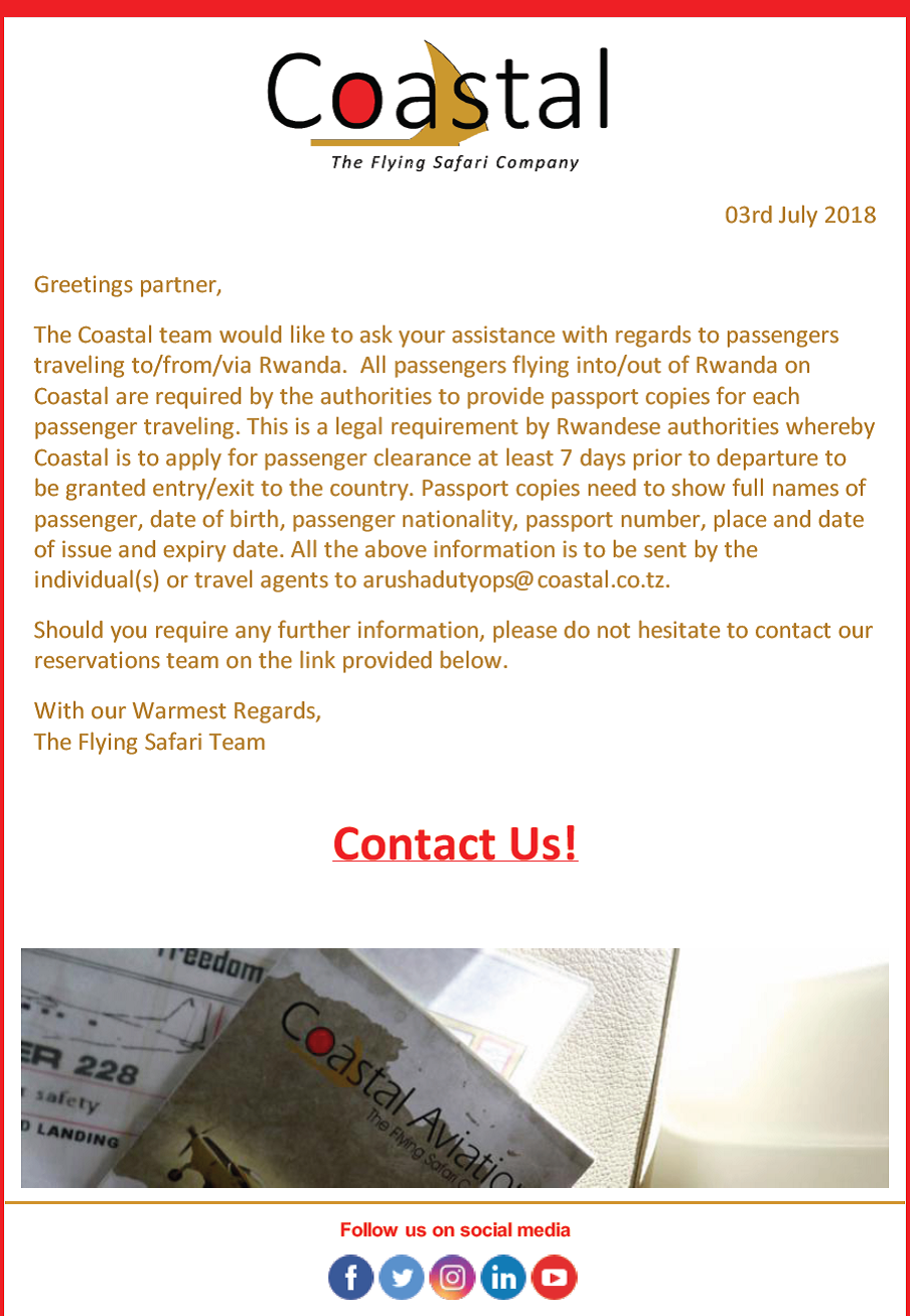#CoastalAviation highlights procedures for chartes to and from Rwanda